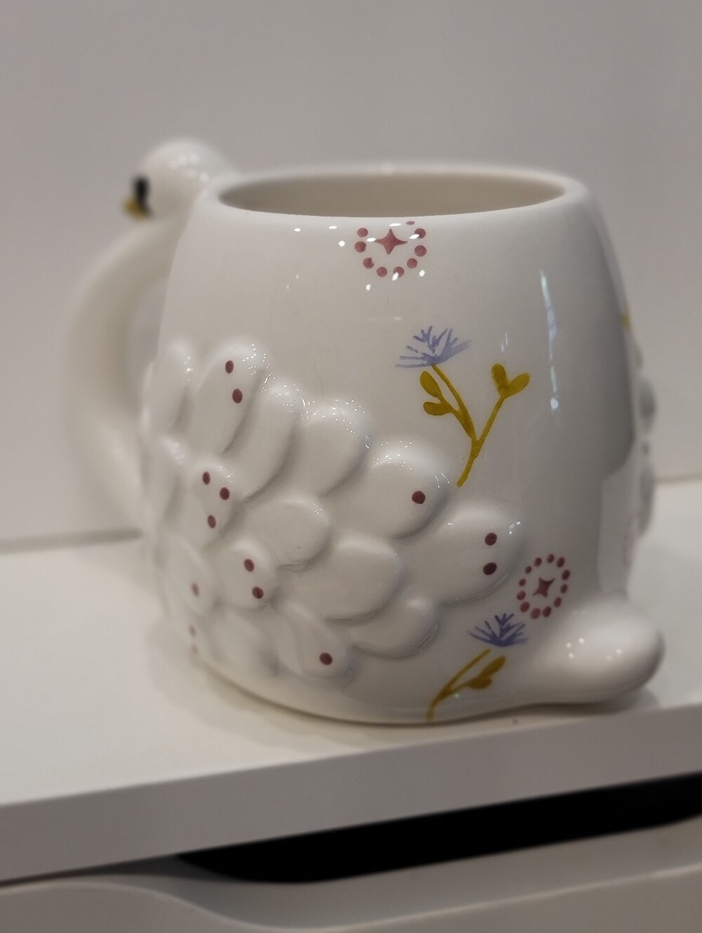 LANG by Design Group White Swan Floral Embossed Ceramic Mug Cottagecore EUC - Picture 2 of 7